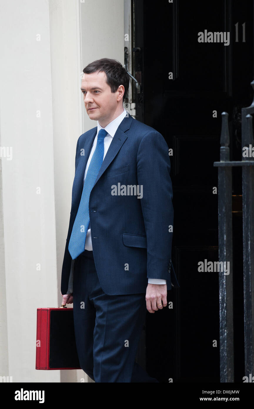 London, UK. 19th Mar, 2014. Chancellor George Osborne leaves 11 Downing Street on his way to the House of Commons where he will announce his budget, on Wednesday March 19, 2014. Credit:  Heloise/Alamy Live News Stock Photo