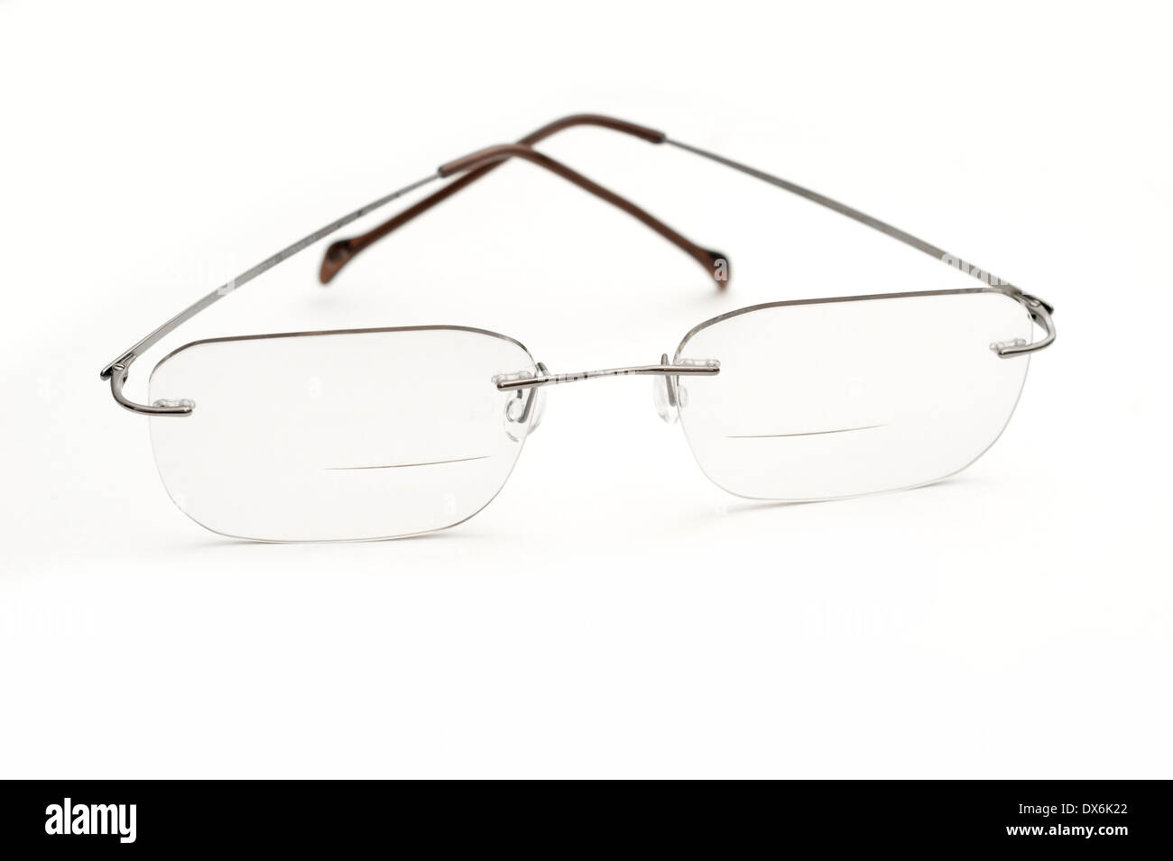 Bifocal glasses (spectacles) with transition lens for reading close work & long distance sight Stock Photo