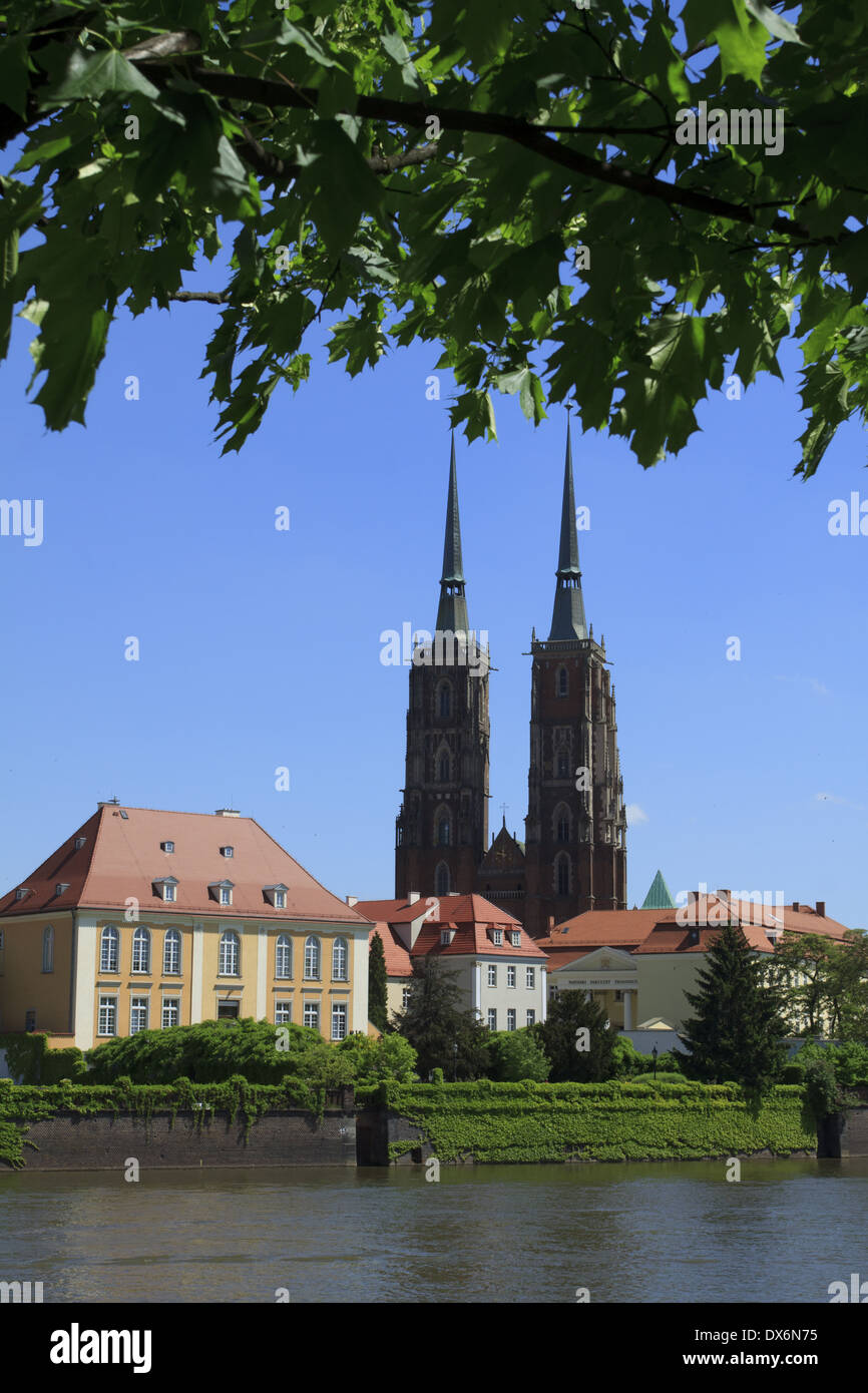 Ostrow Tumski district at Odra river with Cathedral of St. John Baptist ...