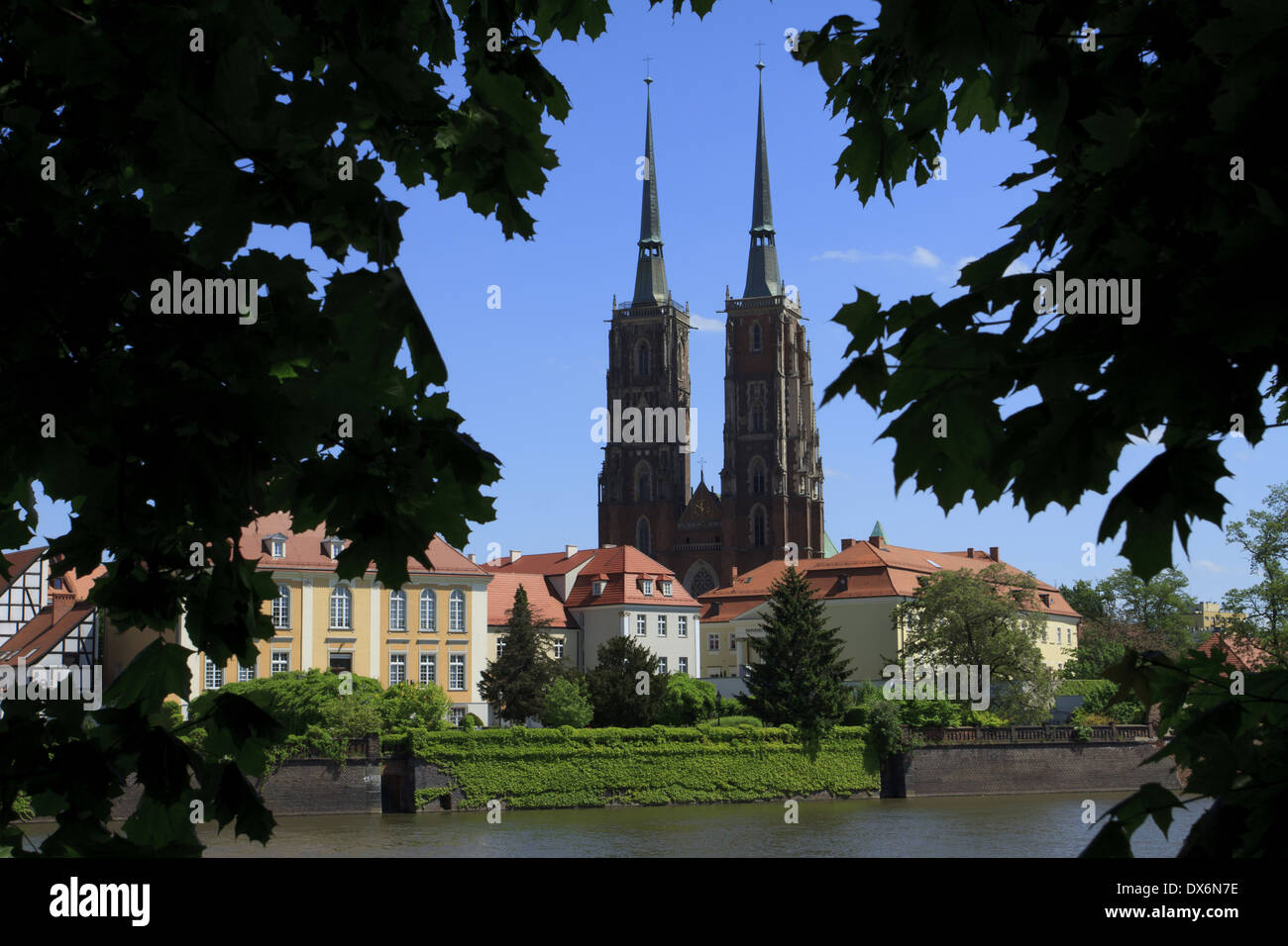 Ostrow Tumski district at Odra river with Cathedral of St. John Baptist ...