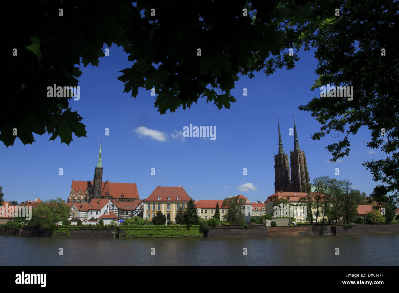 Ostrow Tumski district at Odra river with Cathedral of St. John Baptist ...