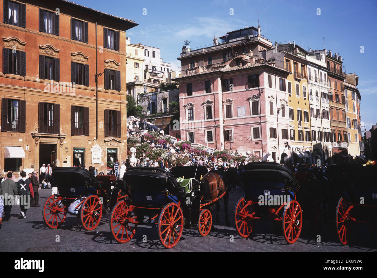 ITALY - Horse carriages in old town, Rome. Stock Photo