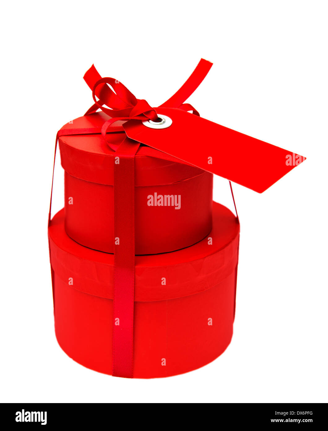 red gift box with ribbon bow isolated on white background Stock Photo ...
