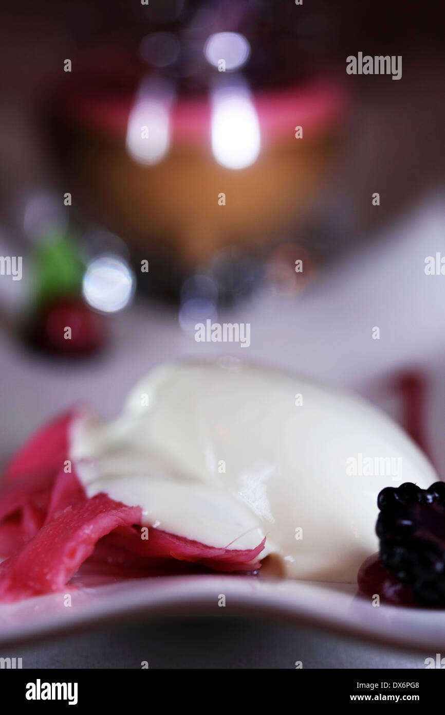 Goat cheese ice cream with rhubarbchocolate terrine, served at dessert