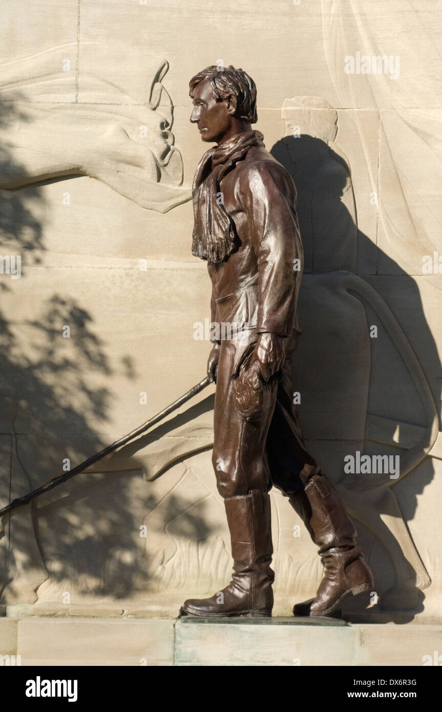 Abe Lincoln entering Illinois as a young man, 1830, statue on the Wabash River, Illinois. Digital photograph Stock Photo