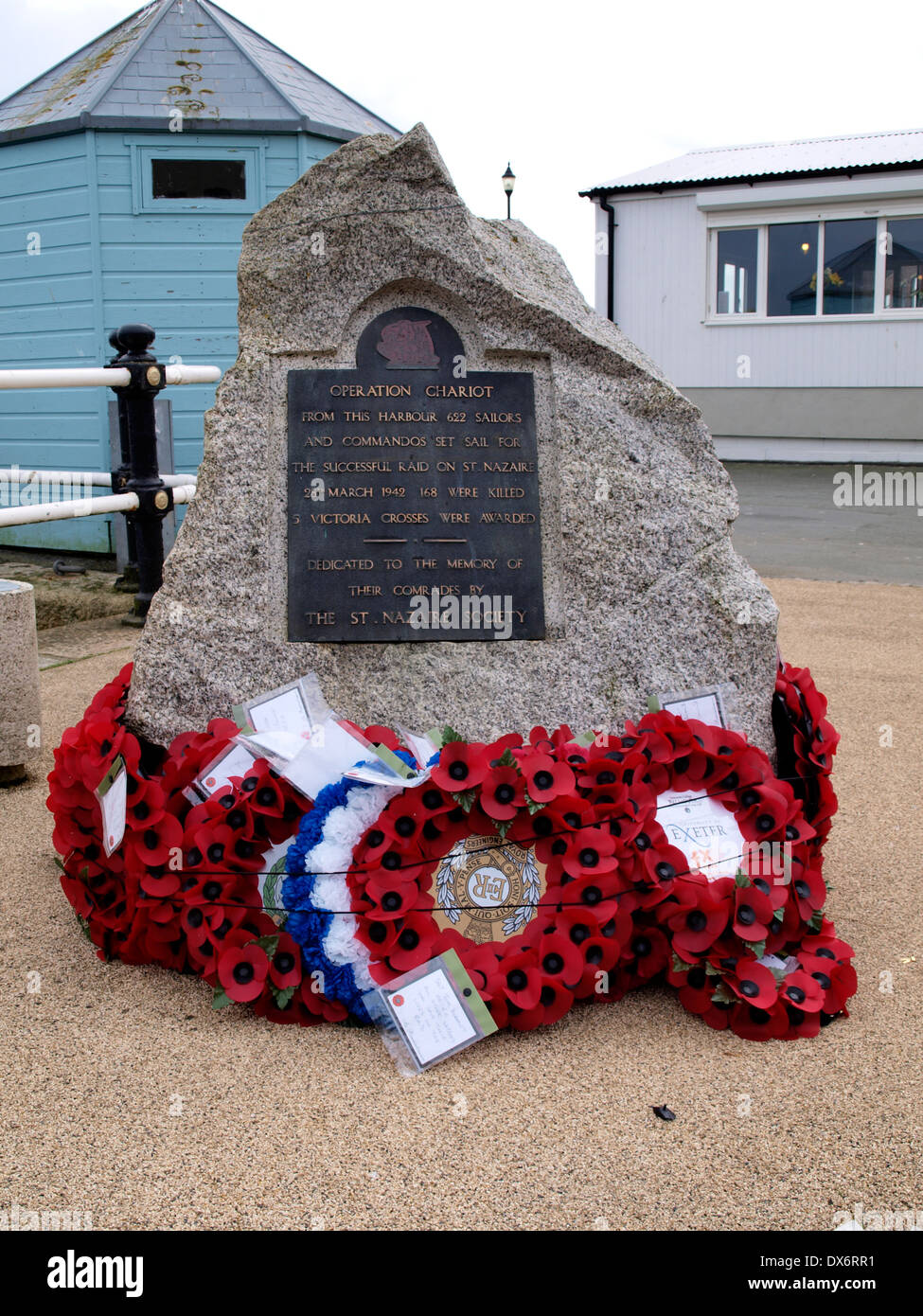 Operation Chariot memorial, Prince of Wales Pier, Falmouth, Cornwall, UK Stock Photo