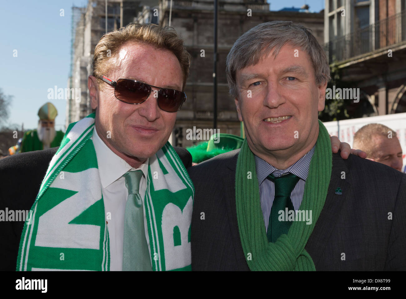 Irish-American Dance-Star Michael Flatley with the Irish Ambassador to the UK Dan Mulhall. St Patrick's Day Parade in London Stock Photo