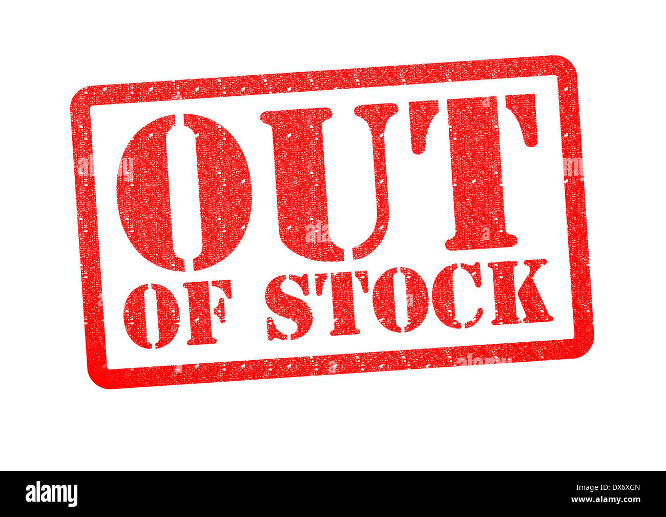 OUT OF STOCK Rubber Stamp over a white background. Stock Photo