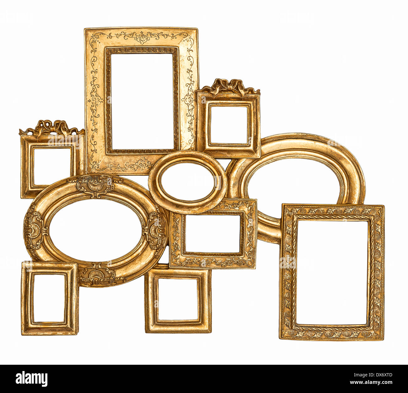 golden framework isolated on white background. empty baroque frame for photo and picture Stock Photo