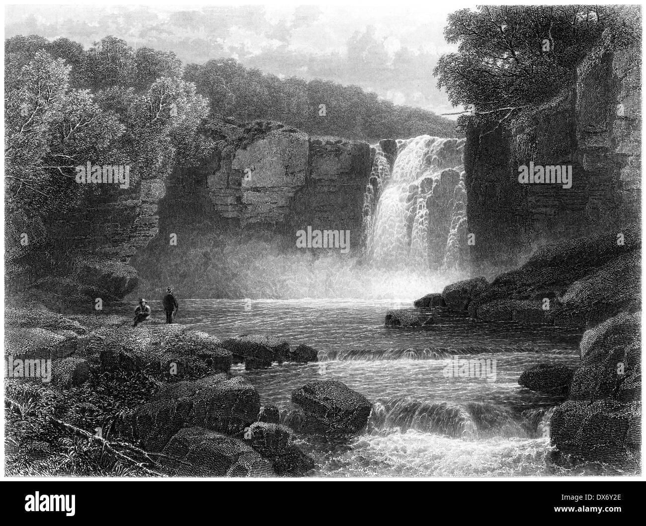 Engraving - 'Falls of the Hespte' scanned at high res from a book published in 1880. River Hepste is in the Brecon Beacons. Believed copyright free. Stock Photo