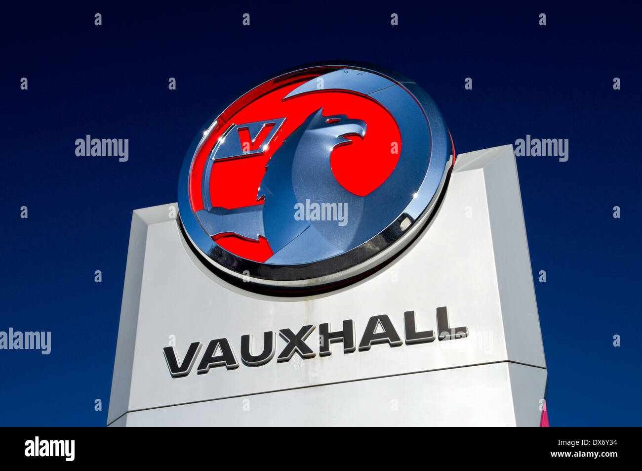 Sign outside of Vauxhall car dealership, Cardiff, Wales. Stock Photo