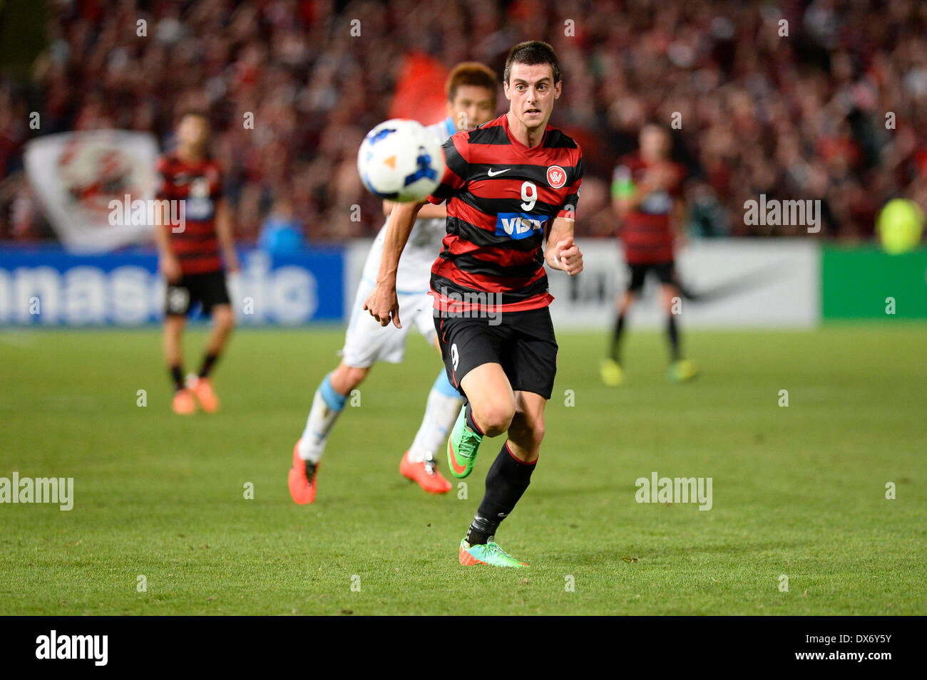 Sydney, Australia. 19th Mar, 2014. Wanderers forward Tomi Juric in action during the AFC Champions League game between Western Sydney Wanderers FC and Kawasaki Frontale FC of Japan from the Pirtek Stadium, Parramatta. Wanderers won 1-0. Credit:  Action Plus Sports/Alamy Live News Stock Photo