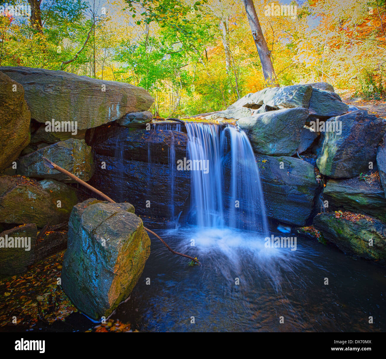 North Woods, Waterfall, Central Park, New York, NY, USA Stock Photo