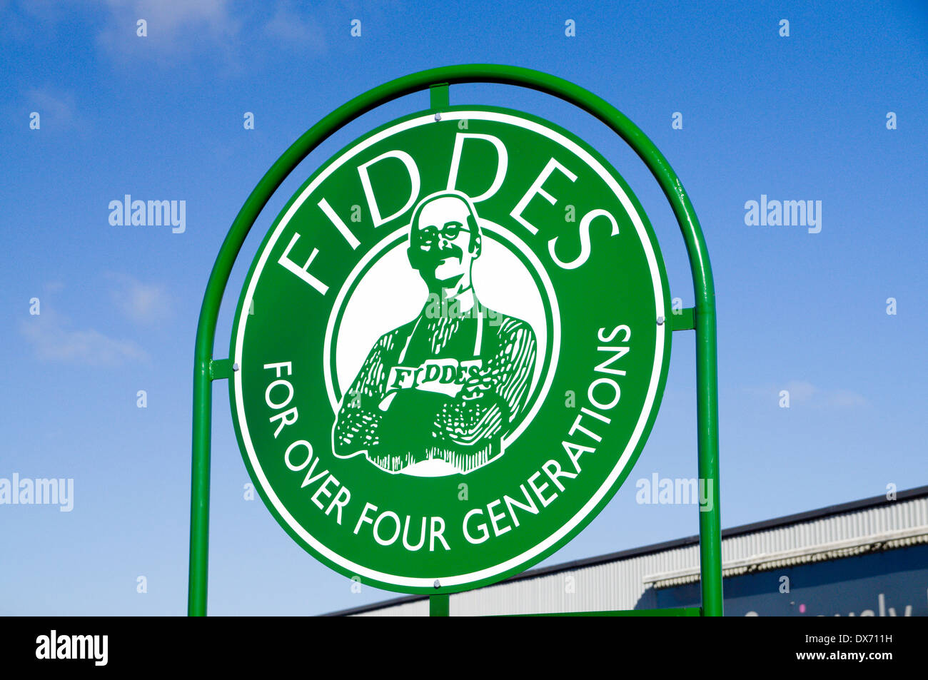 Sign for Fiddes manufacturers of wood caring products, Cardiff, Wales. Stock Photo