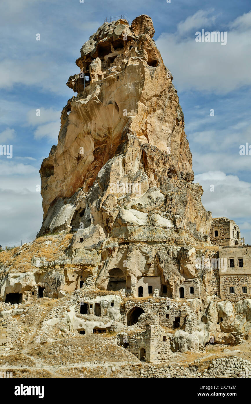'Castle' and cave dwellings, Ortahisar, Cappadocia, Turkey Stock Photo