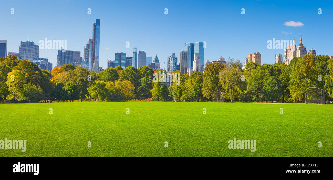 Great Lawn with the Central Park South Skyline, New York, USA Stock Photo