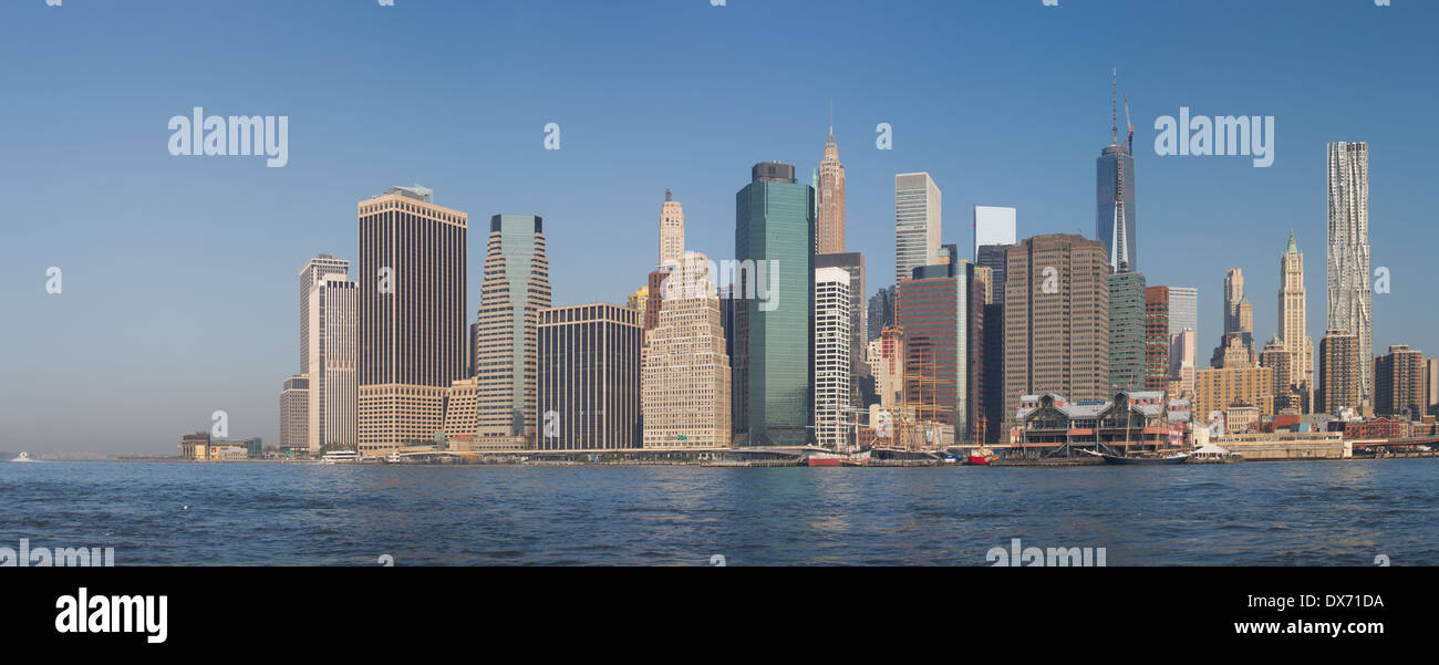 Downtown Manhattan Skyline from the Brooklyn Bridge Park, Brooklyn, NY, USA Stock Photo