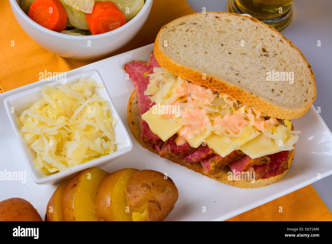 St Patricks Day Reuben Sandwich with Corned Beef, Sauer Kraut, Swiss