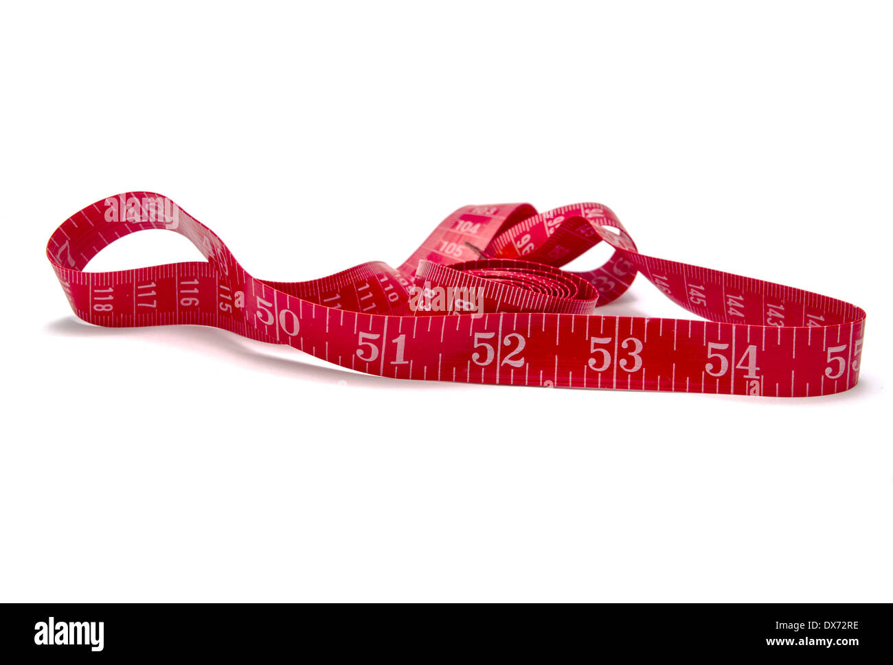 Red tape measure closeup on white background Stock Photo