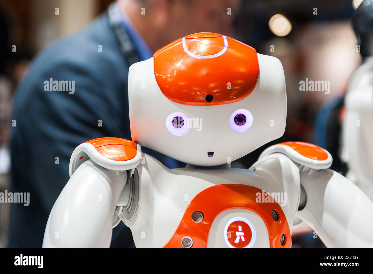 Lyon, France - 19 March 2014: NAO Robot by Aldebaran at Innorobo 2014, the 4th international trade show on service robotics. Credit:  Piero Cruciatti/Alamy Live News Stock Photo