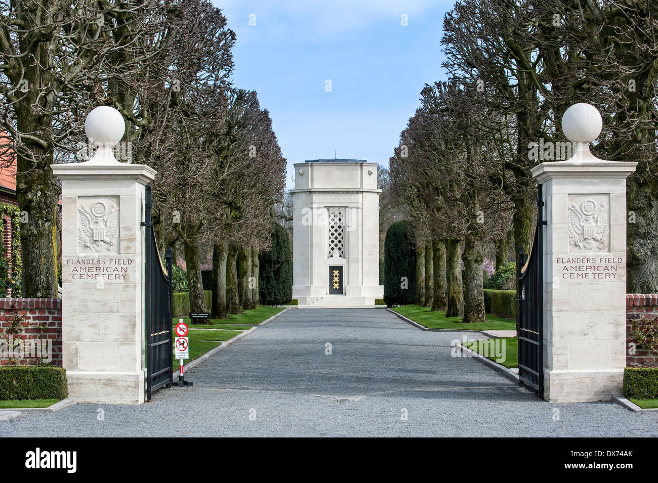 The WW1 Flanders Field American Cemetery and Memorial at Waregem, the only First World War One US military cemetery in Belgium Stock Photo