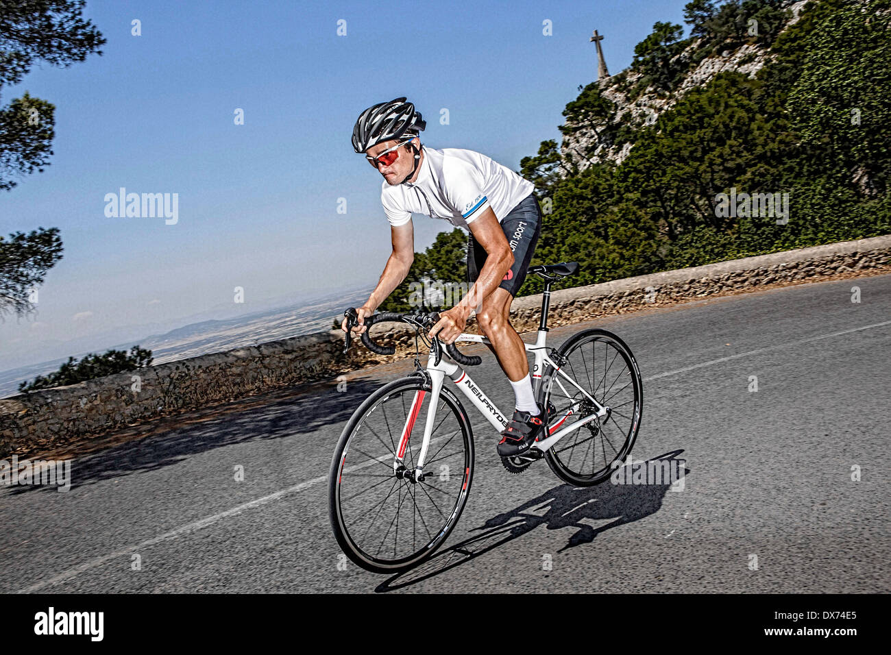 four friends going on an epic bike ride through the spanish Stock Photo