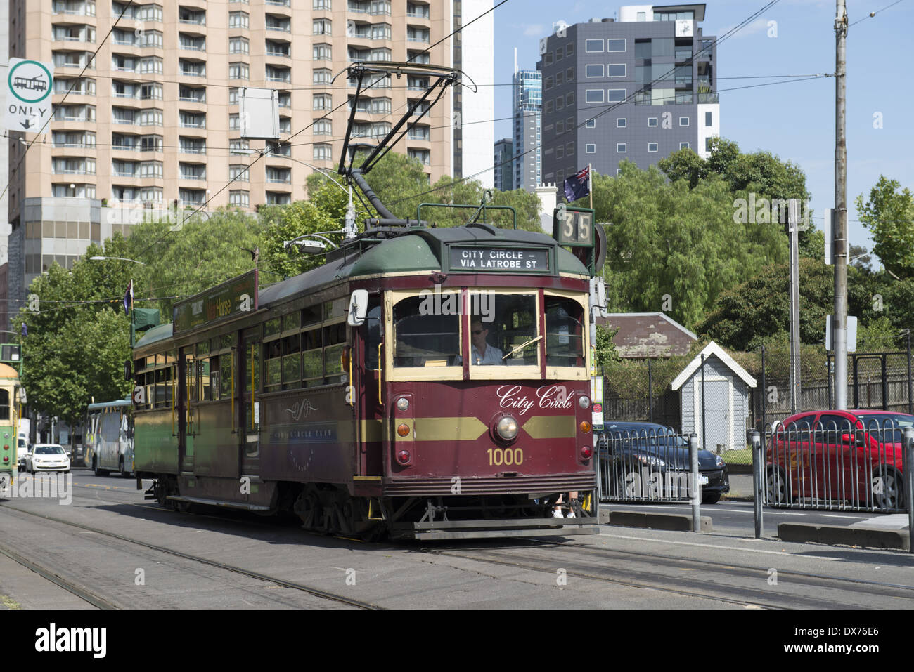 The City Circle heritage tram on La Trobe Street. Stock Photo
