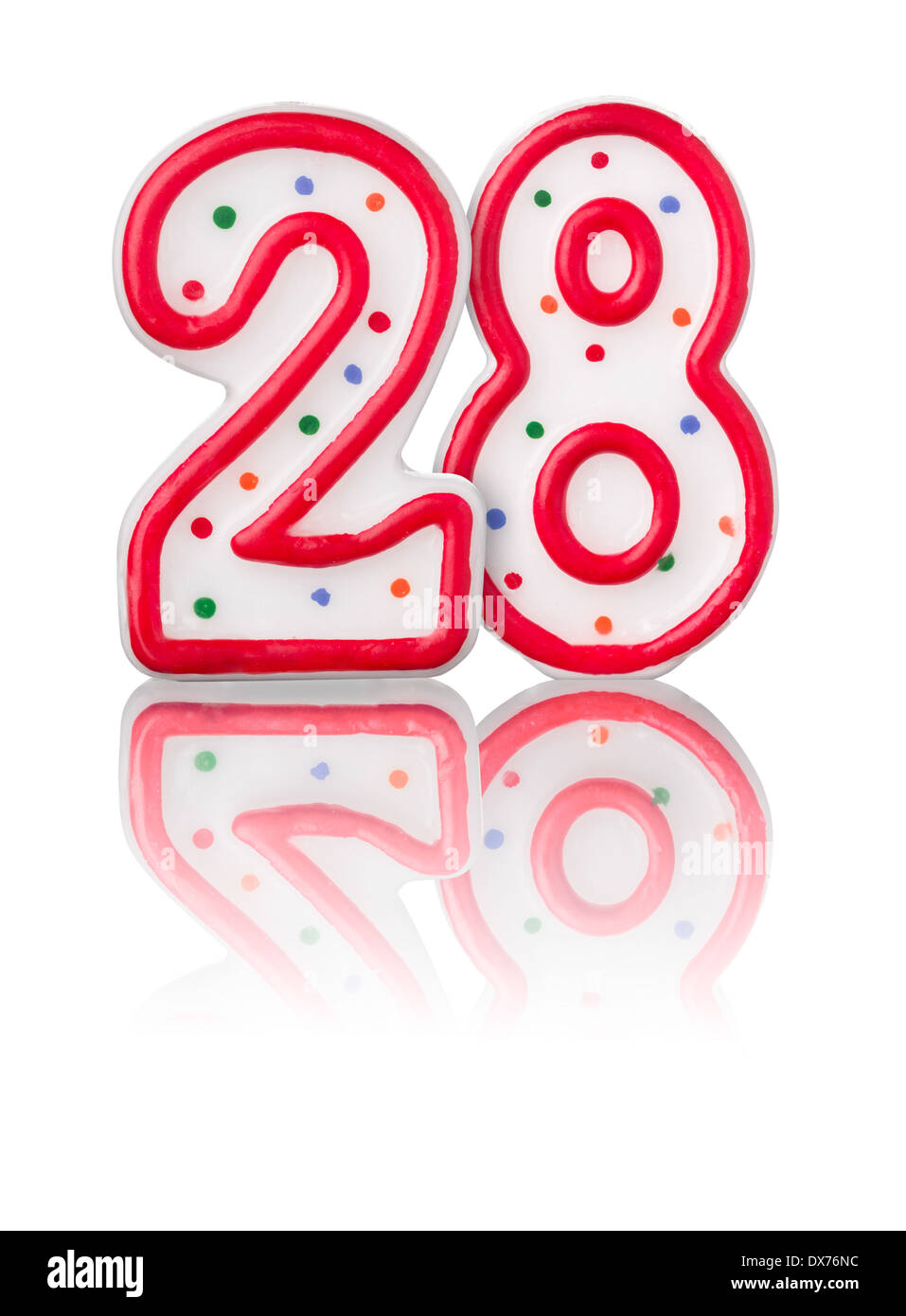 Red number 28 with reflection on a white background Stock Photo Alamy
