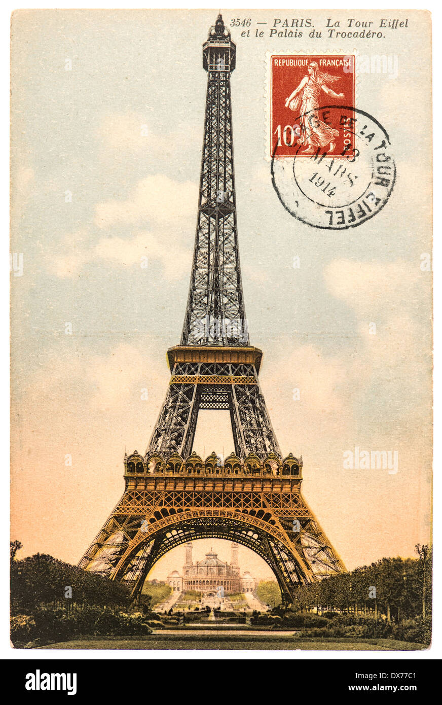 Paris France Circa 1914 Vintage Postcard With Eiffel Tower La Tour Eiffel In Paris France Circa 1914 Stock Photo Alamy