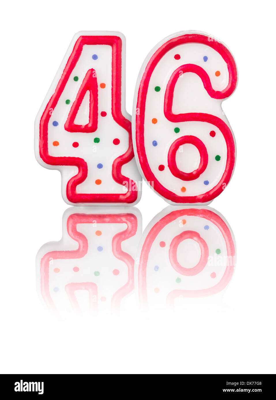 Red number 46 with reflection on a white background Stock Photo