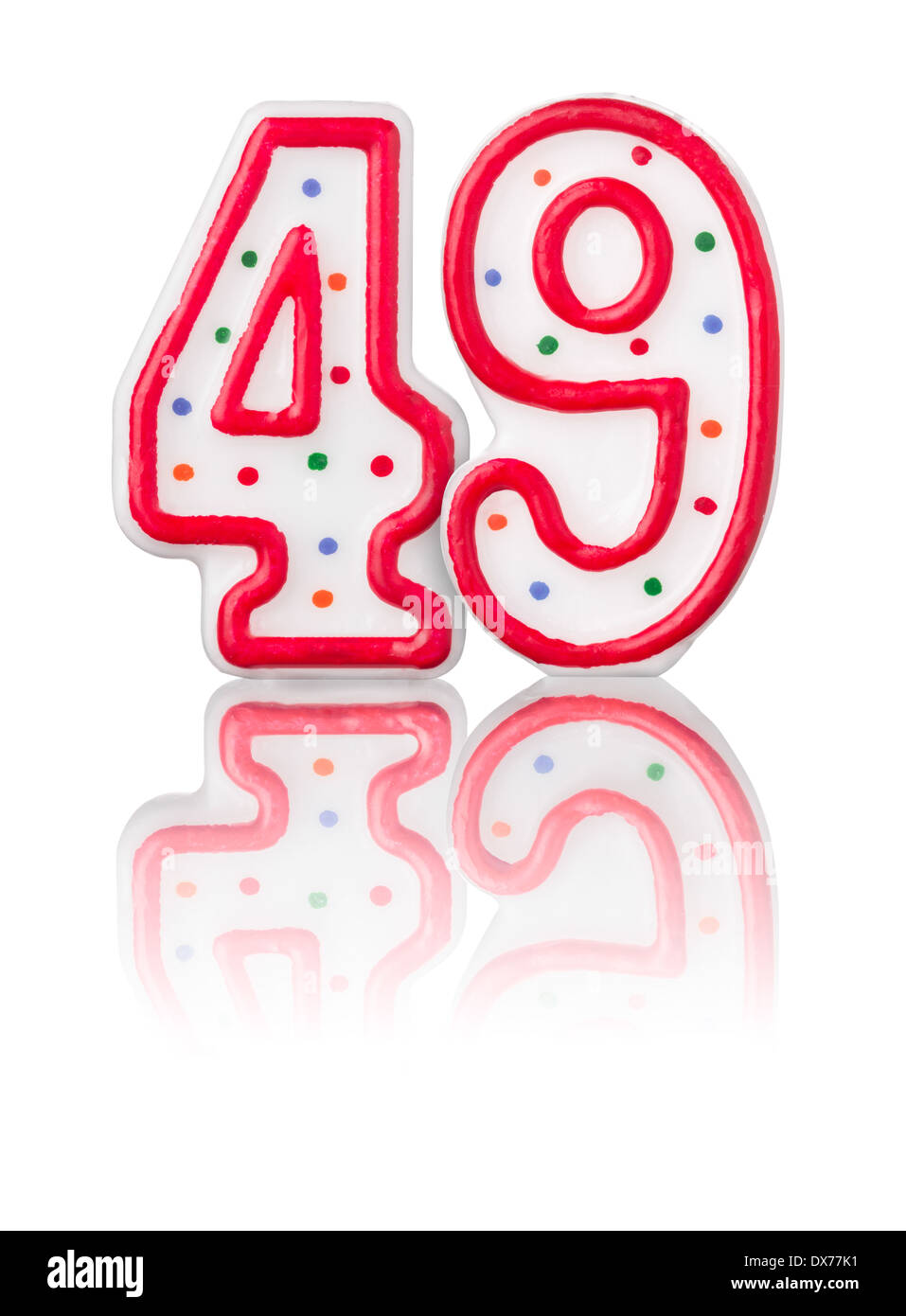 Red number 49 with reflection on a white background Stock Photo