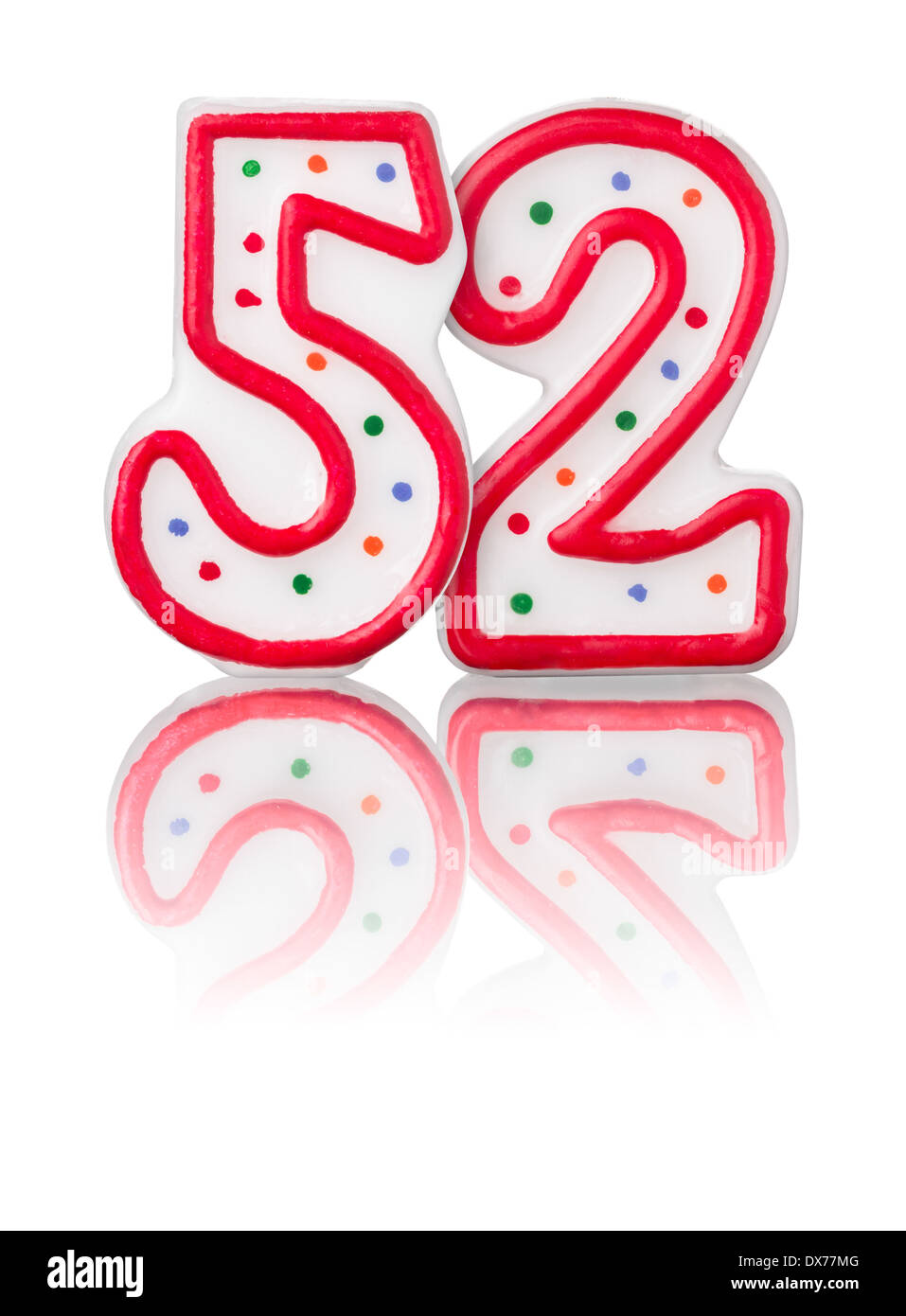 Red number 52 with reflection on a white background Stock Photo - Alamy