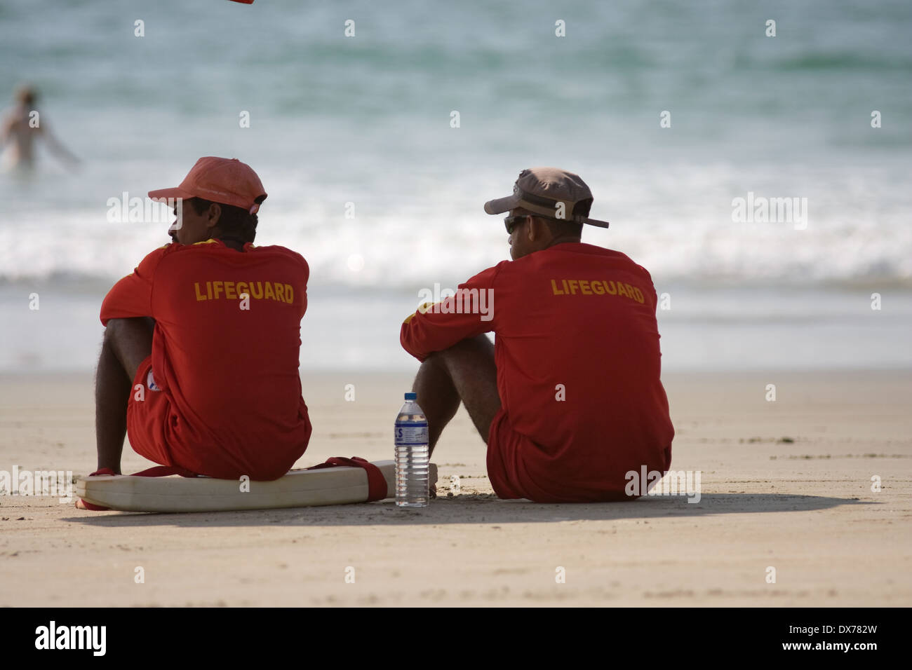 Asia, India, Goa, Benaulim, lifeguards at the beach Stock Photo