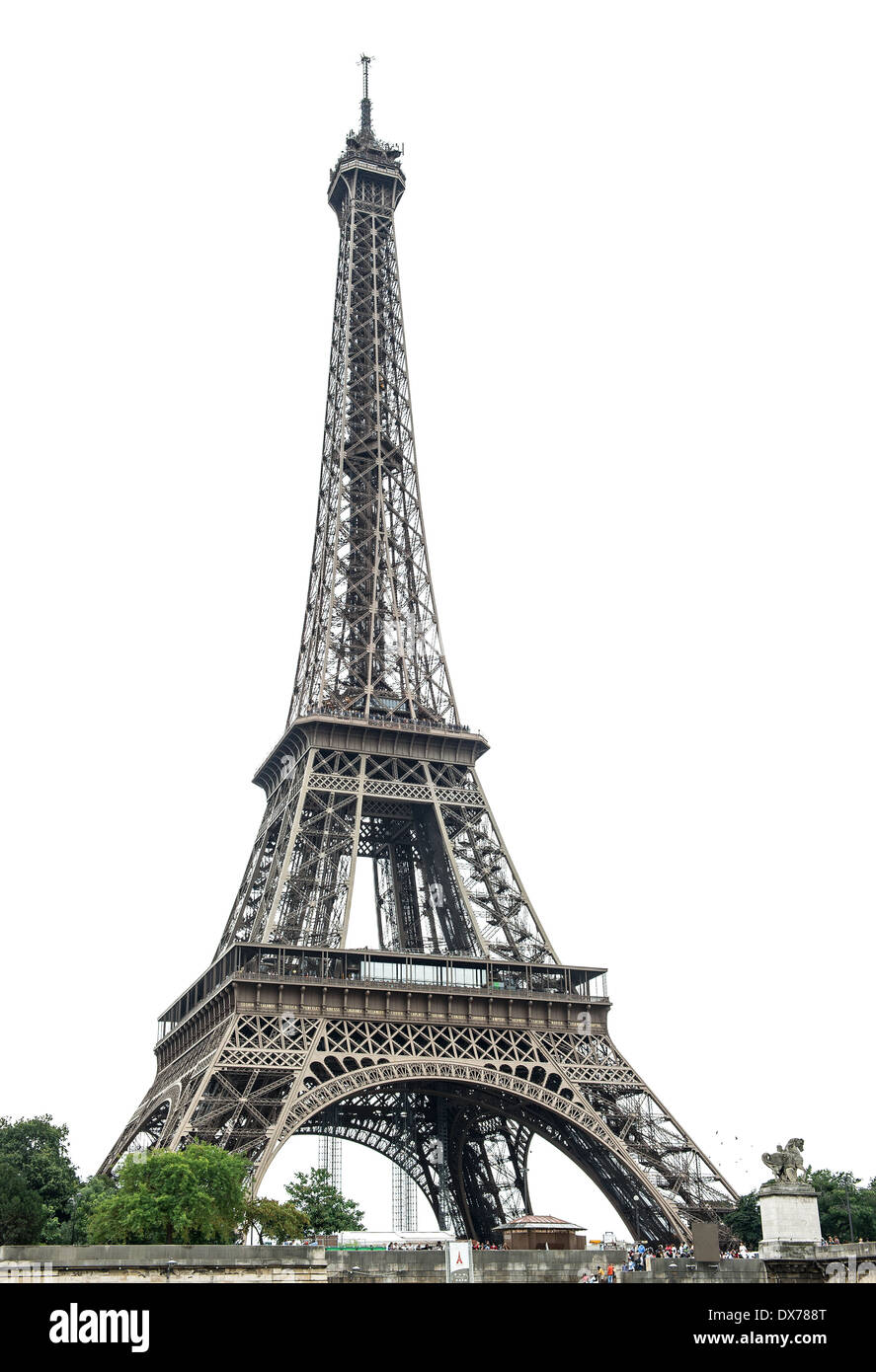 Eiffel Tower (La Tour Eiffel) over white background. Champ de Mars, Paris, Europe Stock Photo
