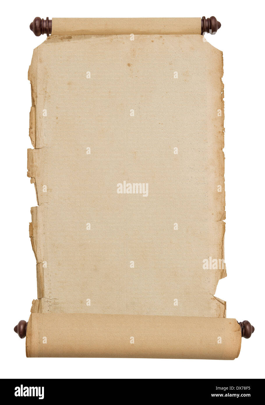 Old vintage paper scroll isolated on white background. Antique parchment Stock Photo