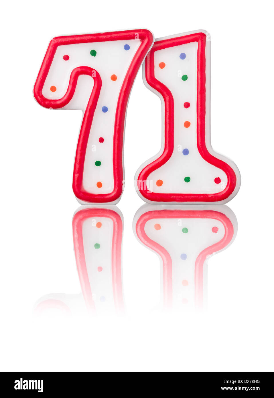 Red number 71 with reflection on a white background Stock Photo