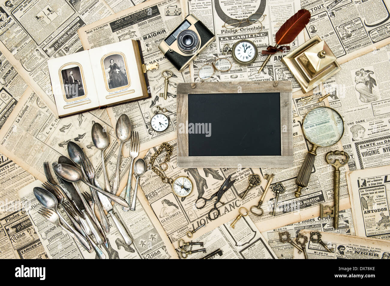 BADEN-BADEN - AUGUST 30: Vintage french and german collectible goods prepared for sale on second hand market Stock Photo