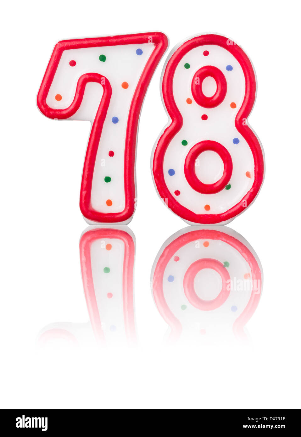 Red number 78 with reflection on a white background Stock Photo