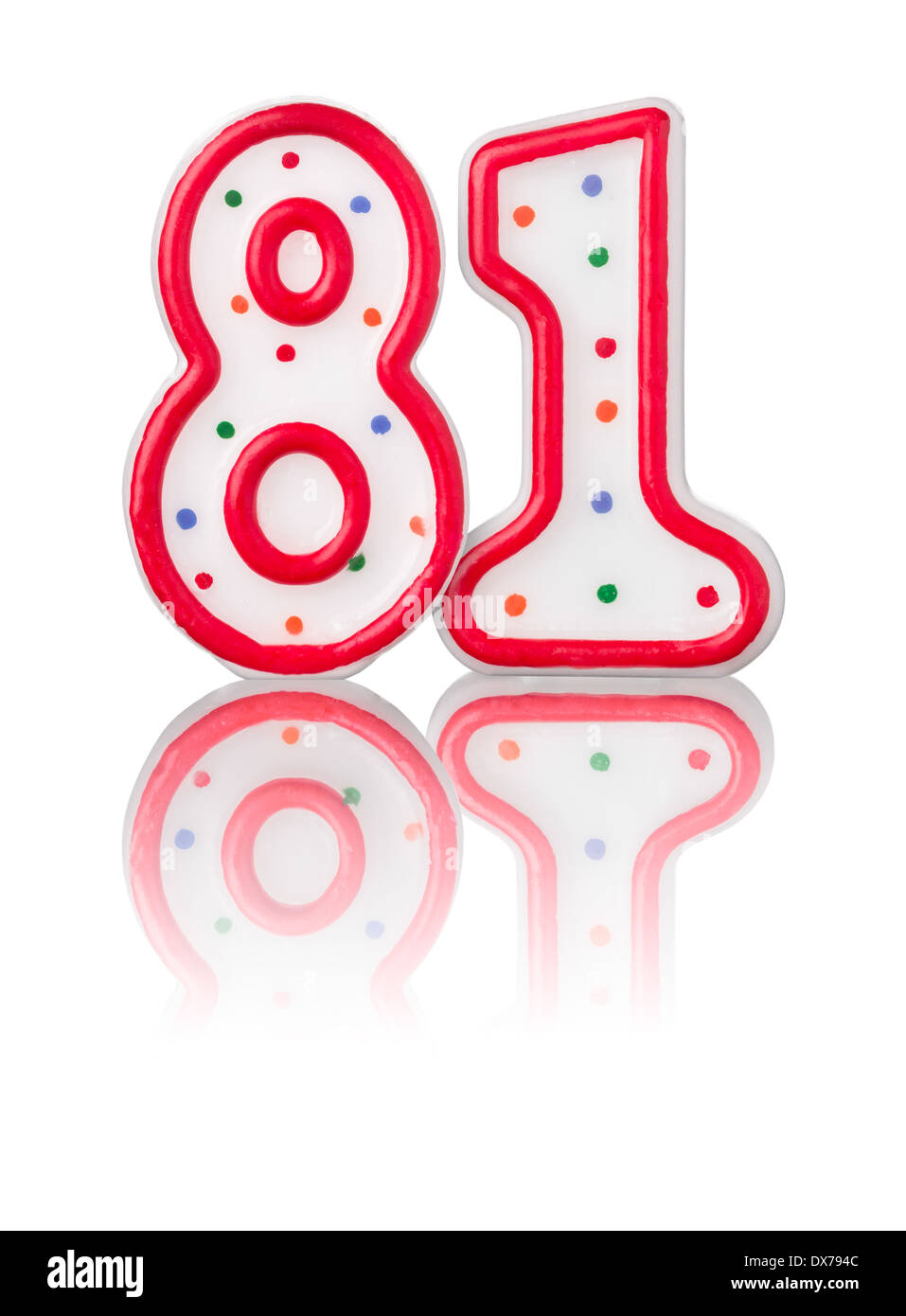 Red number 81 with reflection on a white background Stock Photo