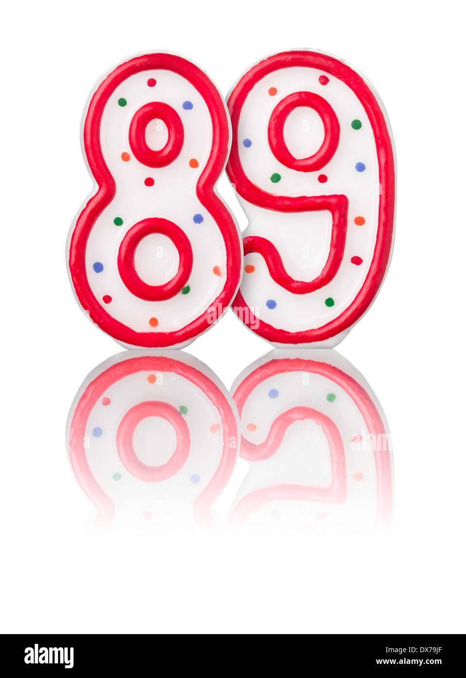 Red number 89 with reflection on a white background Stock Photo