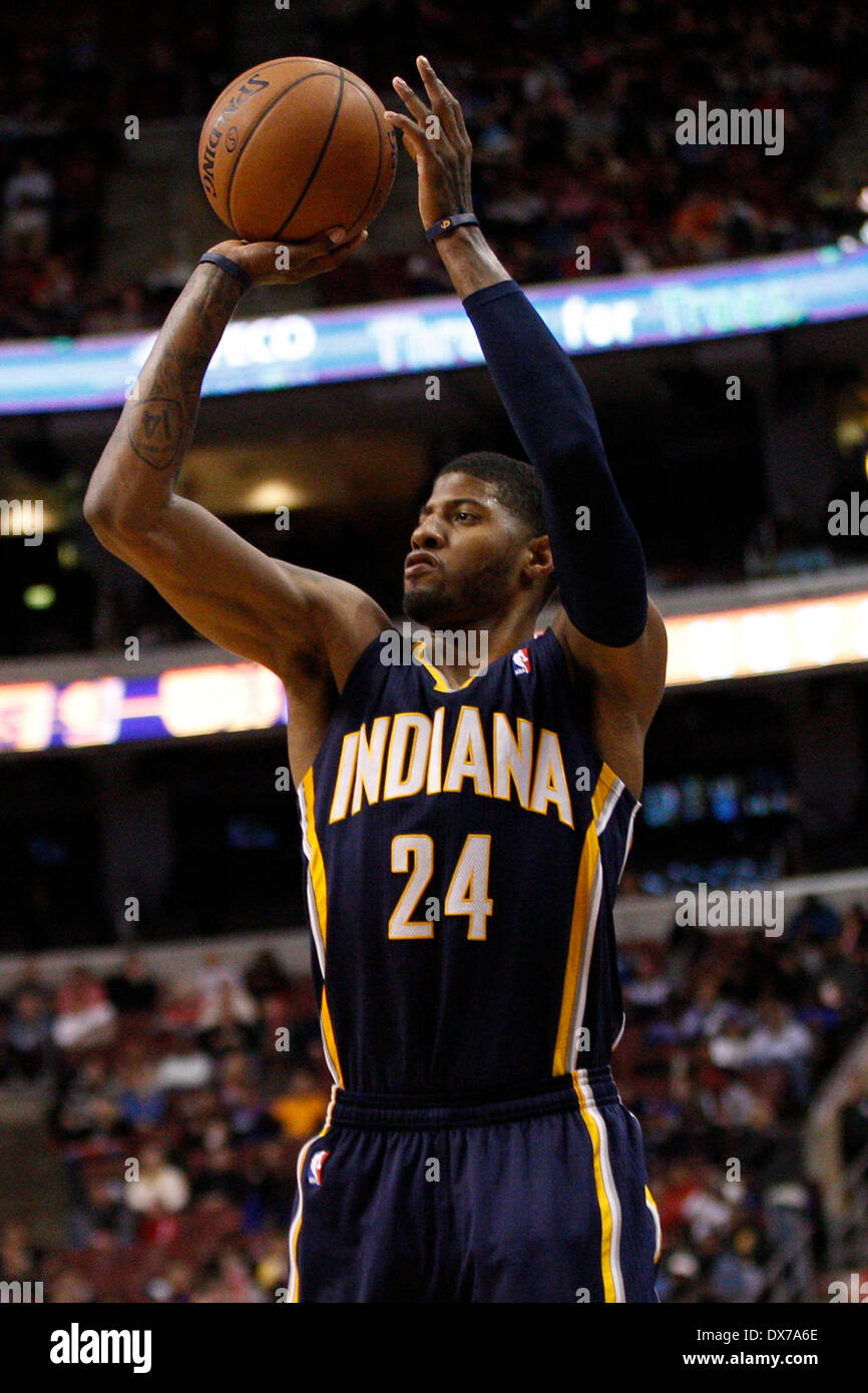 March 14, 2014: Indiana Pacers forward Paul George (24) shoots the ball during the NBA game between the Indiana Pacers and the Philadelphia 76ers at the Wells Fargo Center in Philadelphia, Pennsylvania. The Pacers won 101-94. Christopher Szagola/Cal Sport Media Stock Photo