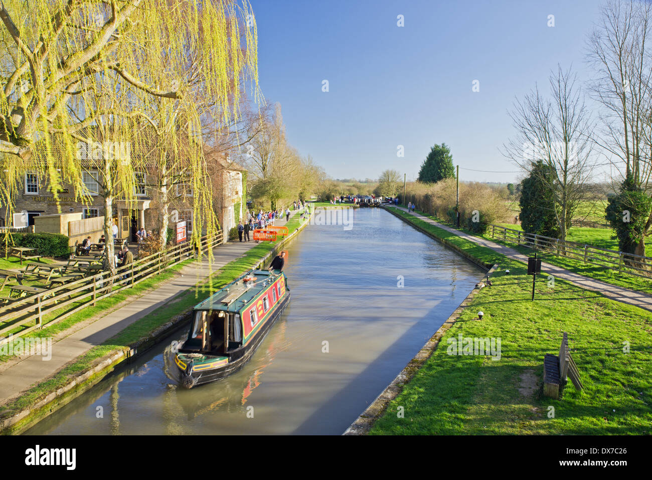 Narrow Boat on the Grand Union Canal at Stoke Bruerne Northamptonshire Stock Photo