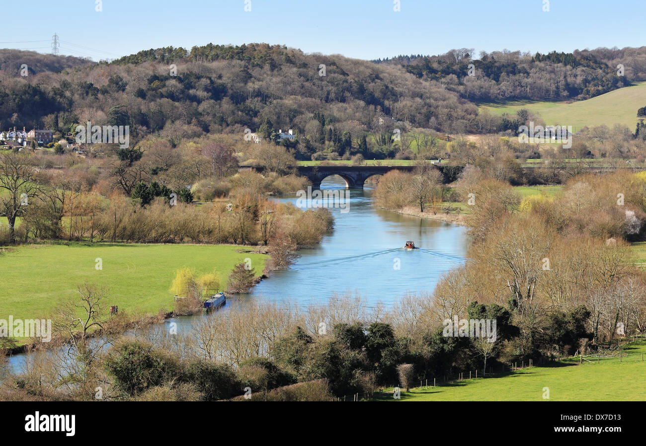 Railway bridge crossing the River Thames in England near Goring and