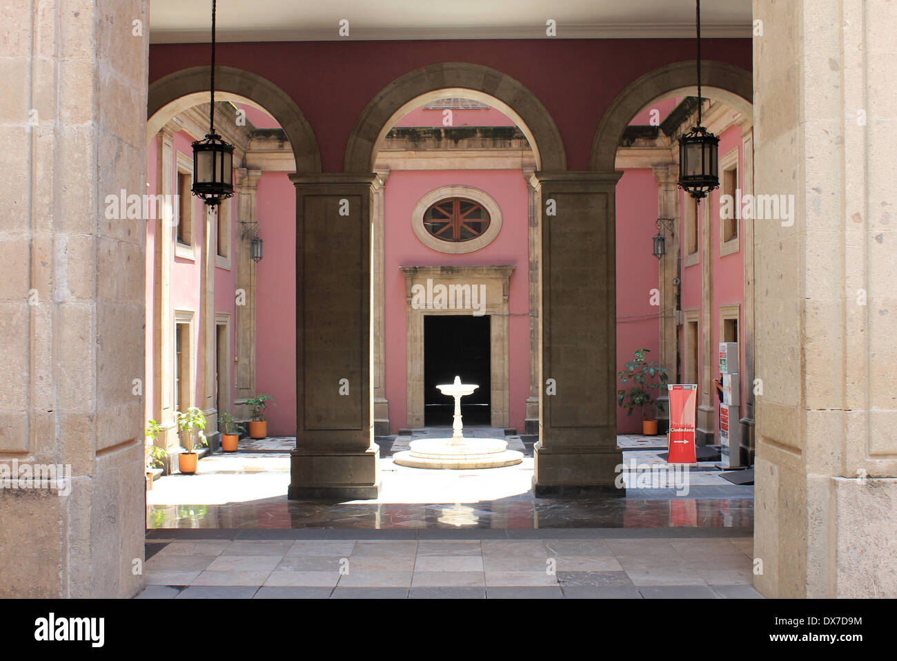 Pink inner courtyard in the Palacio Nacional, Zócalo, Mexico City Stock Photo