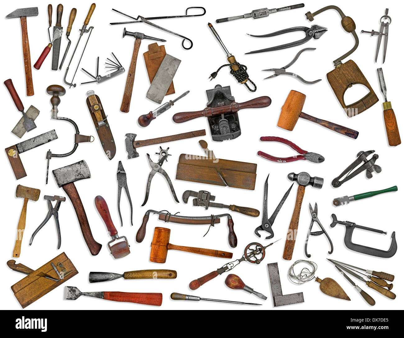 vintage collectible tools mix collage over white Stock Photo Alamy
