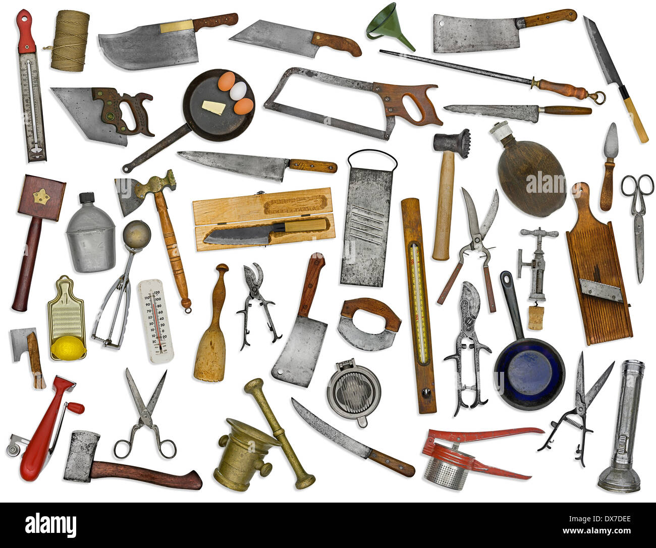 vintage kitchen utensils collage over white background Stock Photo - Alamy