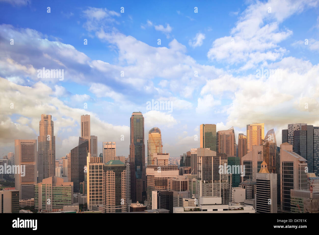 Singapore Central Business District City Skyline with Cloudy Blue Sky Stock Photo