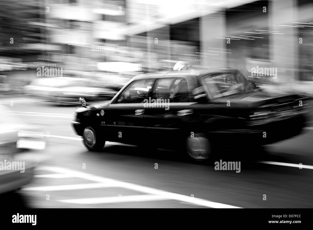 Taxi In Shibuya, Tokyo, Japan Stock Photo