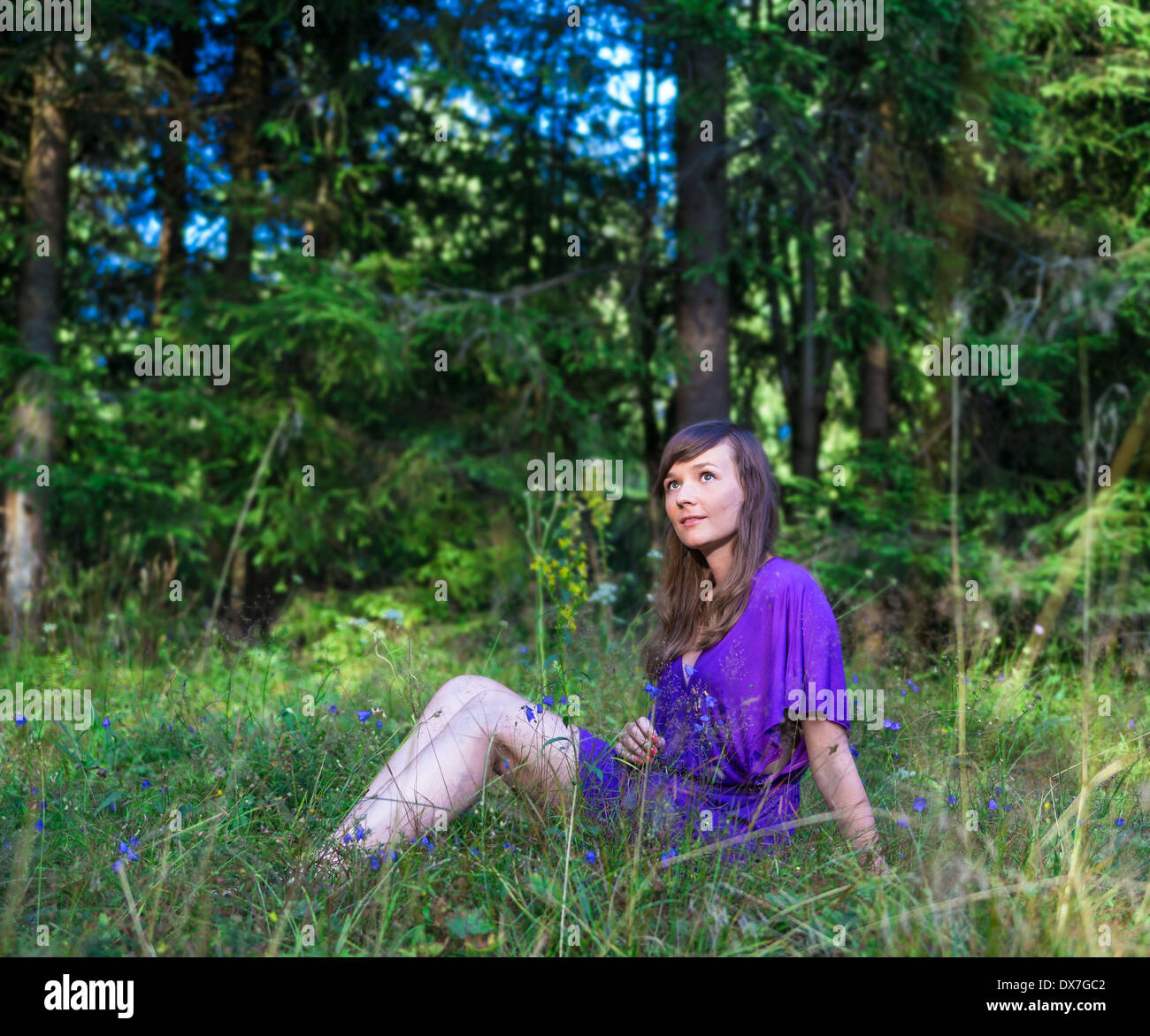 Beautiful young brunet woman outdoors Stock Photo