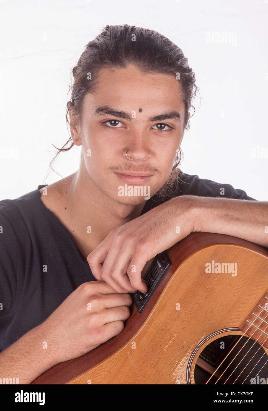 young spanish man with guitar Stock Photo